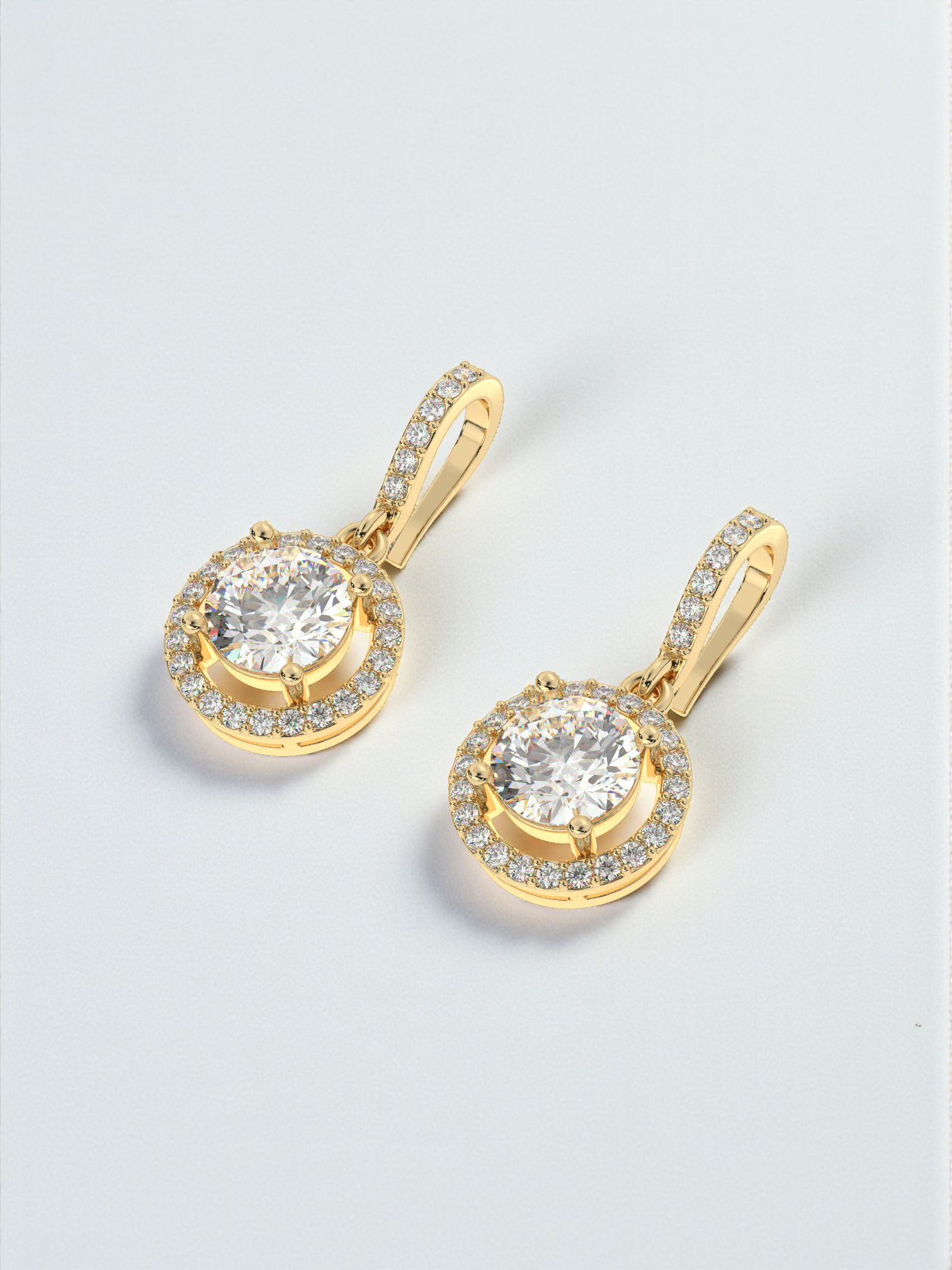 Solitaire Diamond Halo Bali Earrings