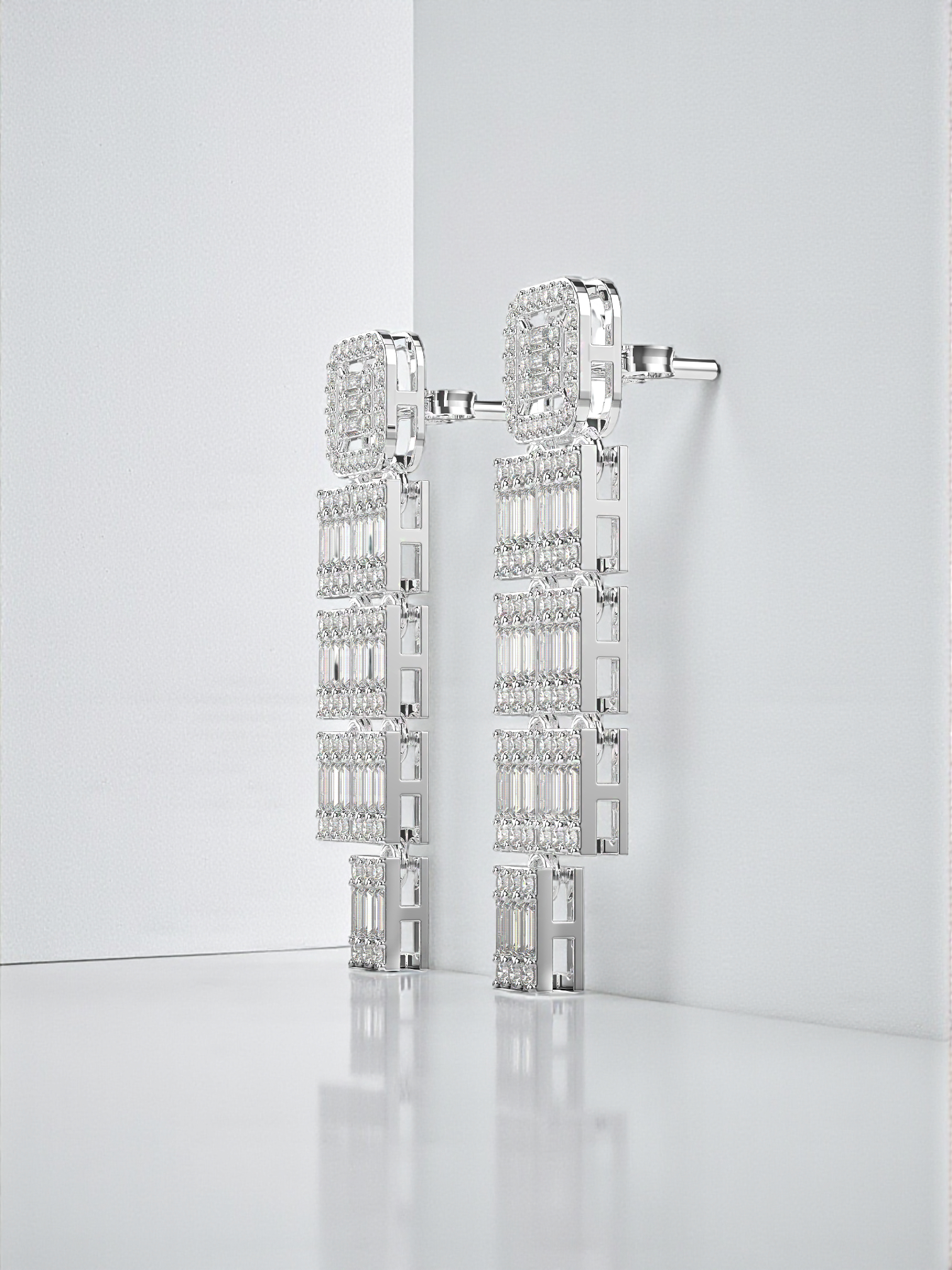 Imperial Baguette Diamond Statement Drop Earrings