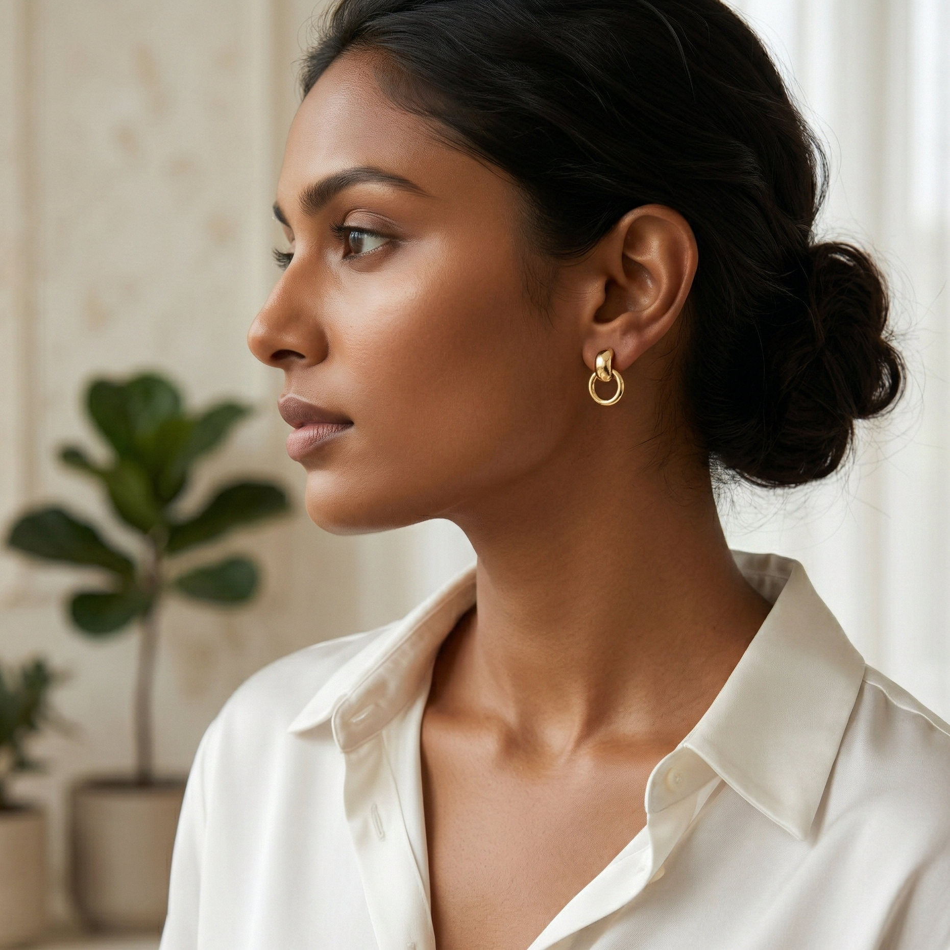 Woman wearing a white shirt with a blurred background