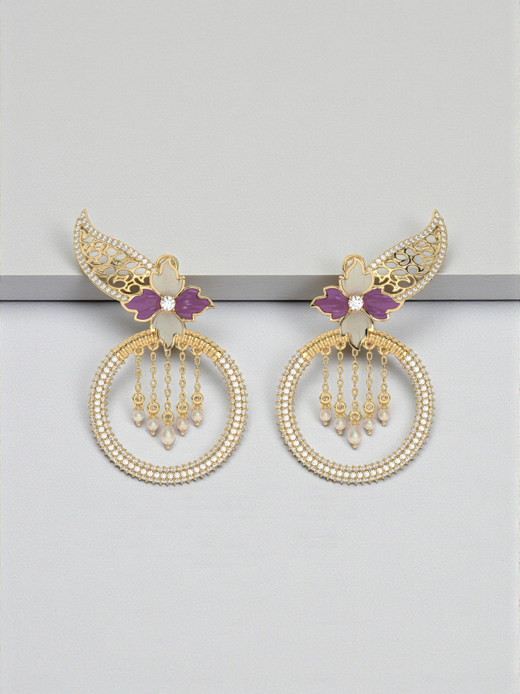 Enamel Floral Drop Earrings