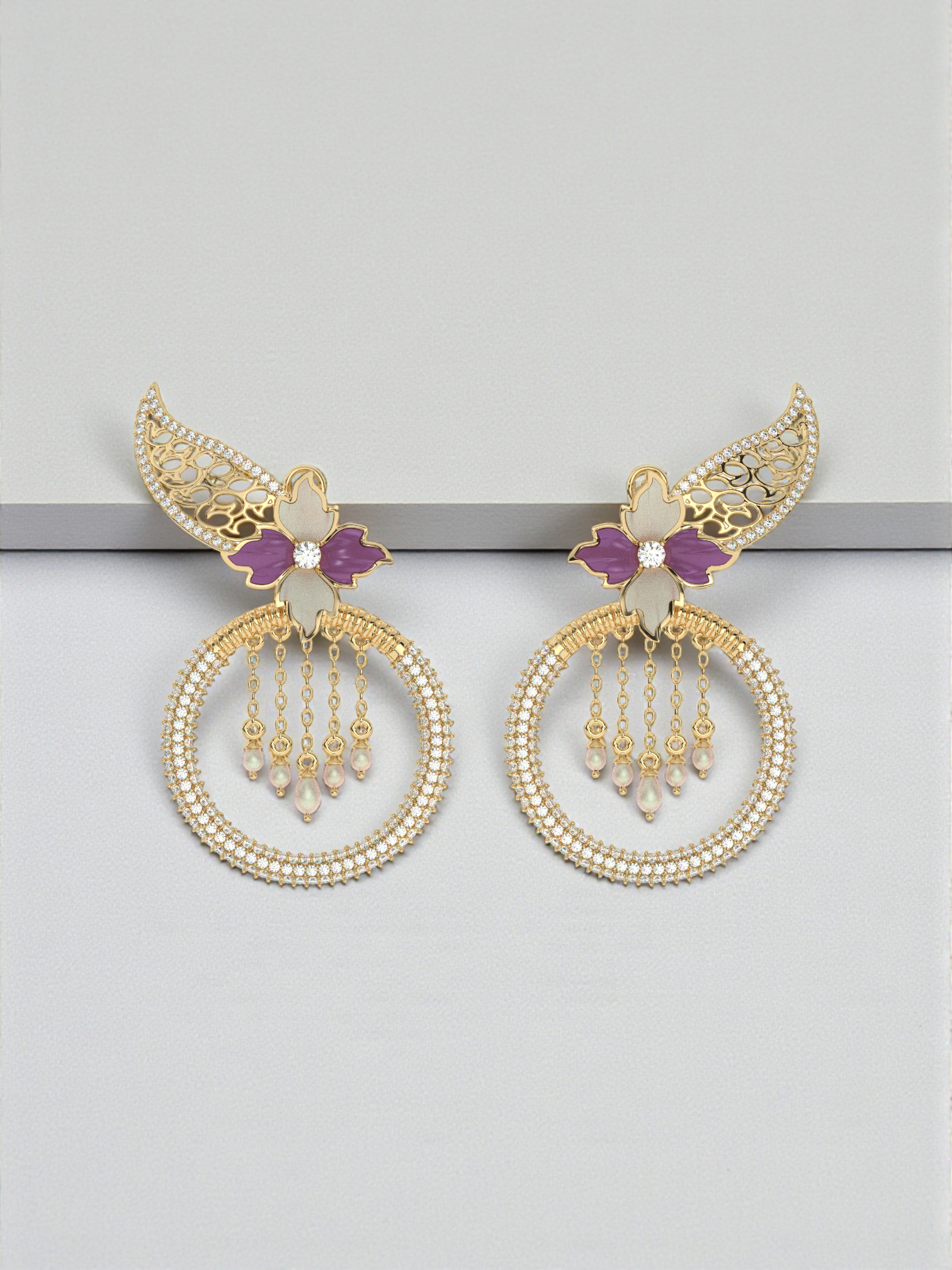 Enamel Floral Drop Earrings