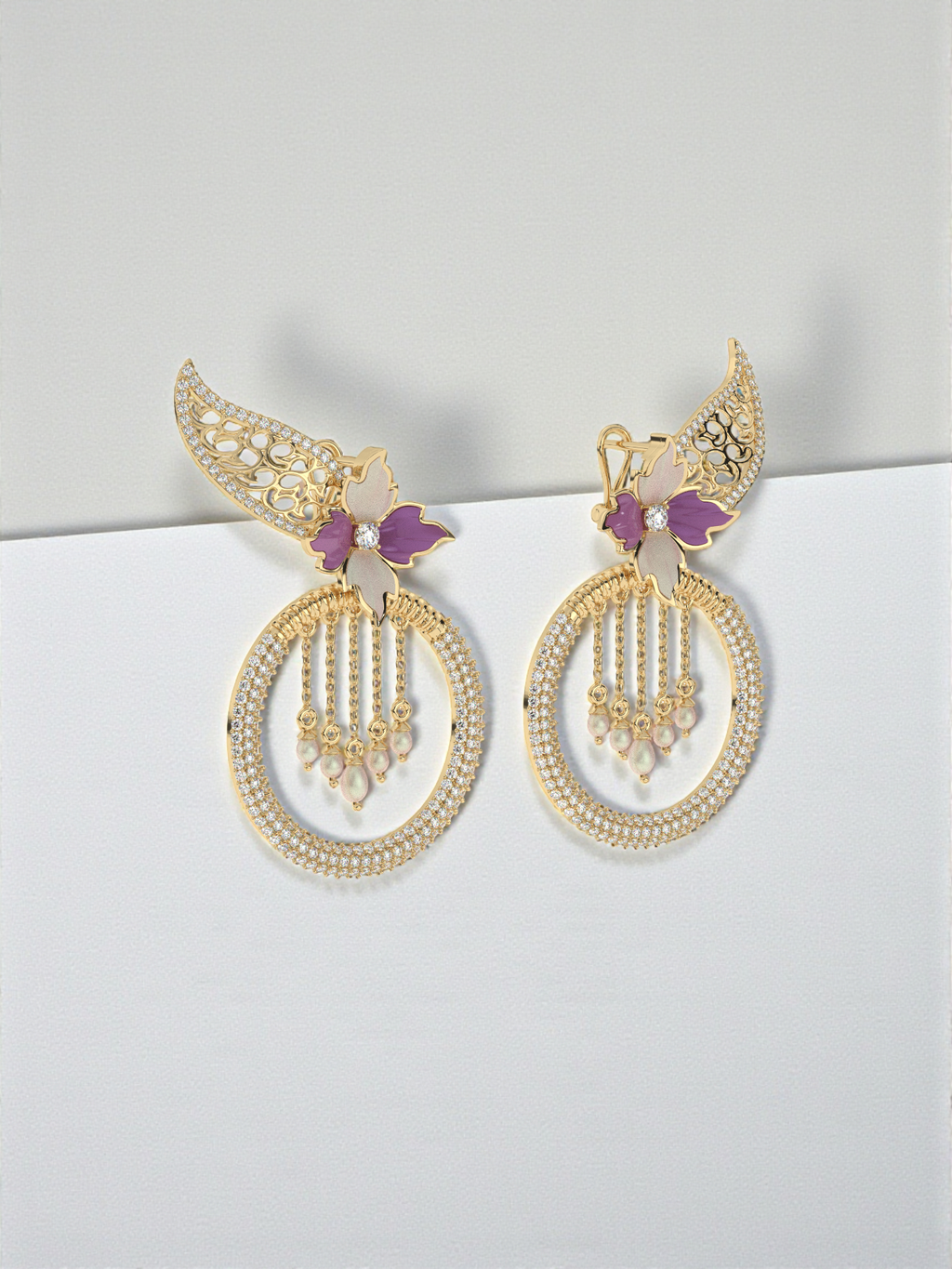 Enamel Floral Drop Earrings