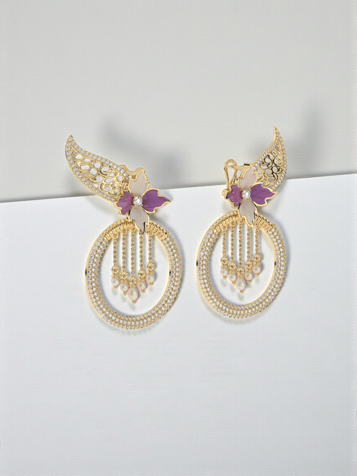 Enamel Floral Drop Earrings