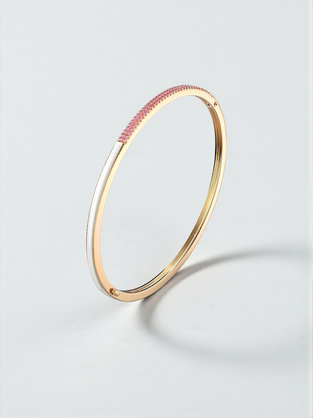 White Enamel Pink Stone Bangle