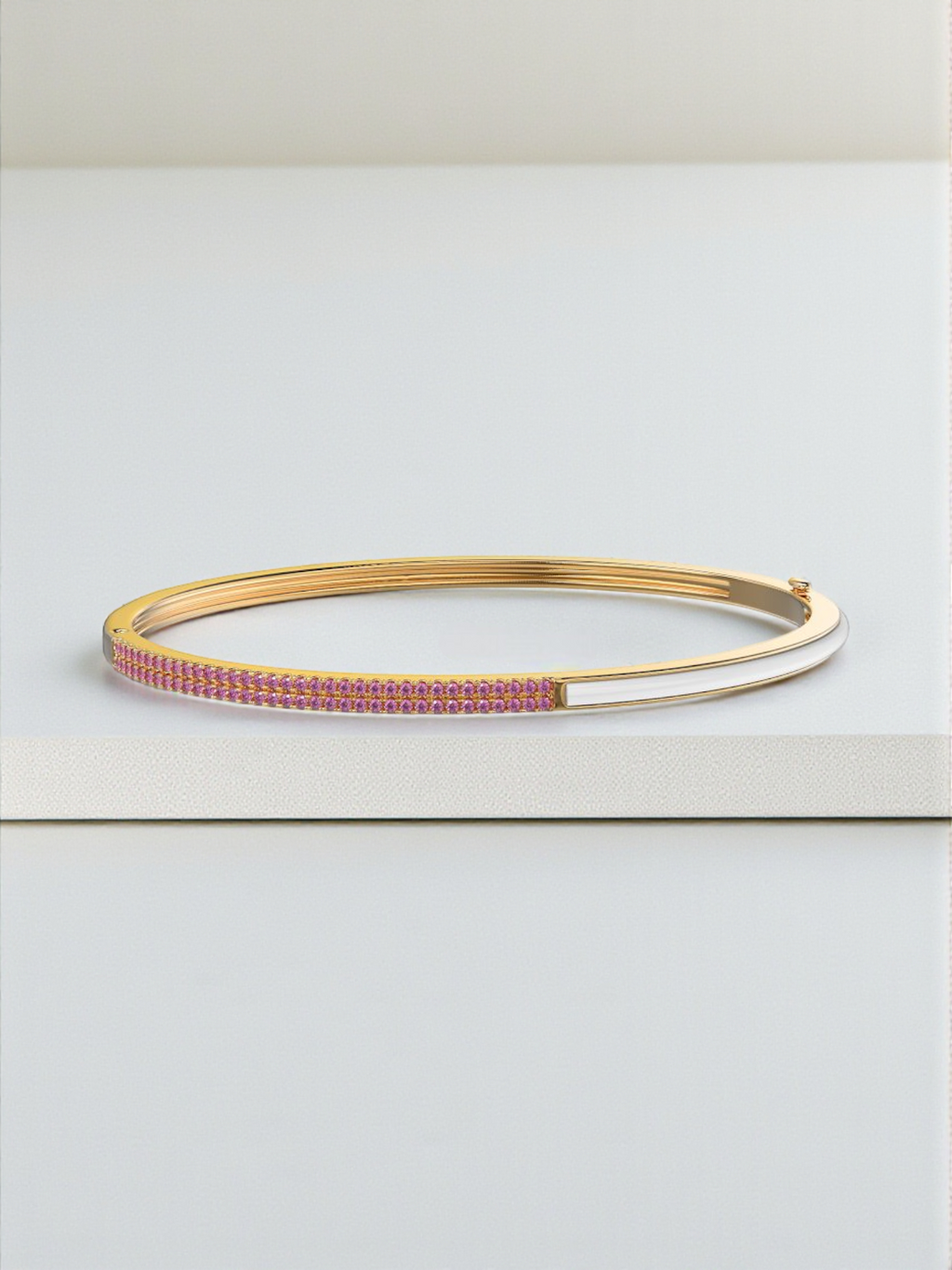 White Enamel Pink Stone Bangle