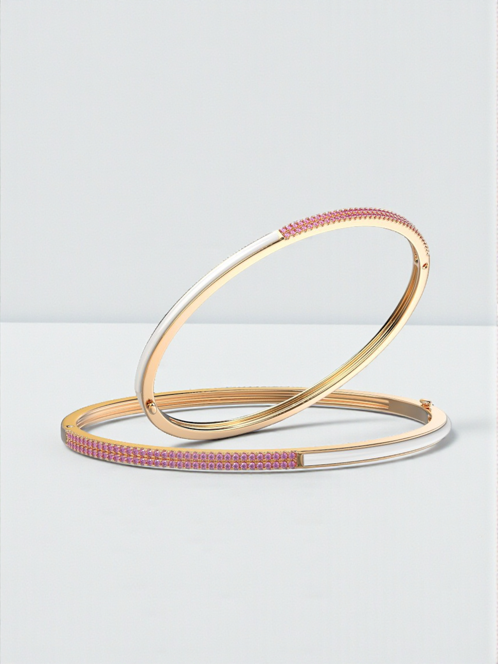 White Enamel Pink Stone Bangle